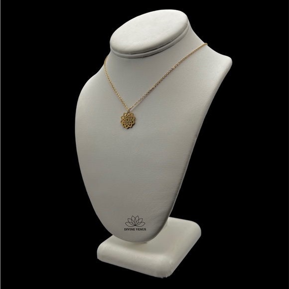 Lotus Flower Necklace | Gold Plated Stainless Steel Jewelry - Picture 5 of 6